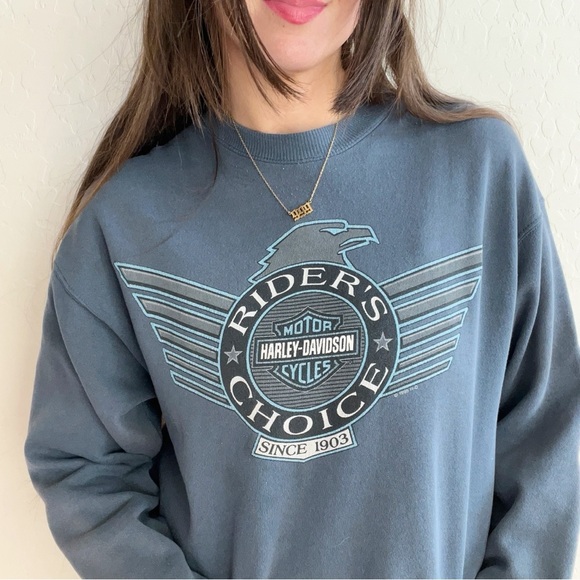 Vintage 1995 Harley Davidson of Reno Nevada Pullover Grey / Blue Crewneck - Picture 1 of 13